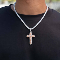 Large Diamond Rose Thorn Crucifix Pendant in White Gold