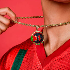 Diamond Portugal Spinning Globe Flag Pendant in Yellow Gold